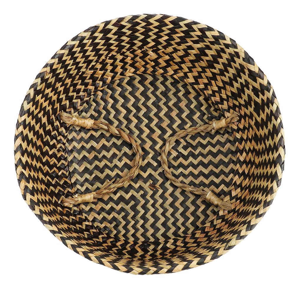 1Pc Foldable Natural Seagrass Woven Storage Basket Clothes Organizer Plant Flower Pot(Black)