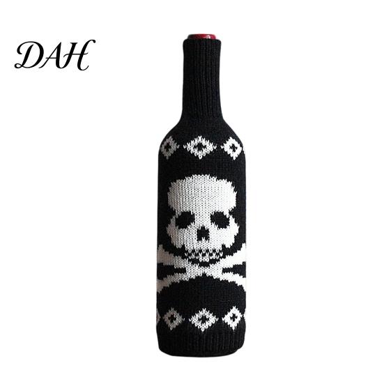 Festive Bar Accessories Halloween Wine Bottle Sweater, Reusable Knitted Champagne Cover, Pumpkin Skull Soft Fabric Wrap Spider Pattern Sleeve