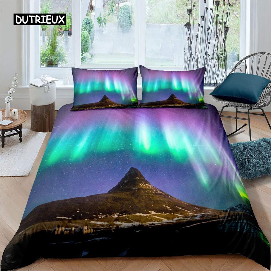 Aurora Påslakanset Galax Sängkläder Lila Stjärnklar Himmel Täcke Ytterrymden Universum Astronaut Täckesöverdrag för Barn