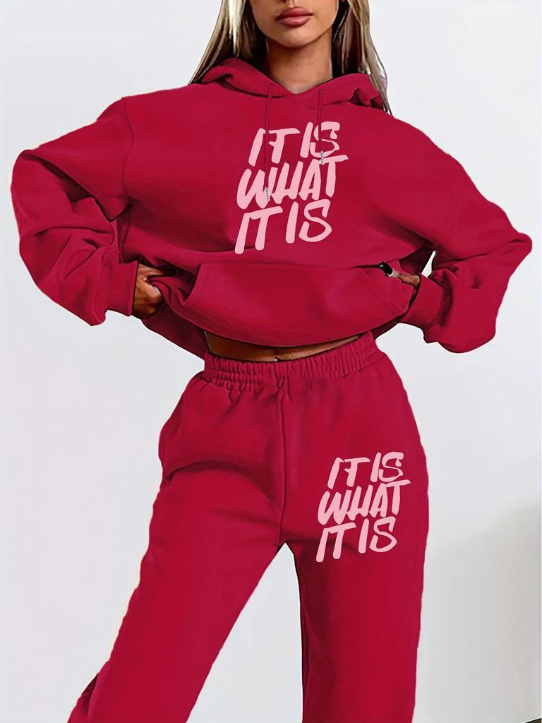 Shein Women's Casual Minimalist Autumn Long-Sleeve Hooded Sweatshirt Set