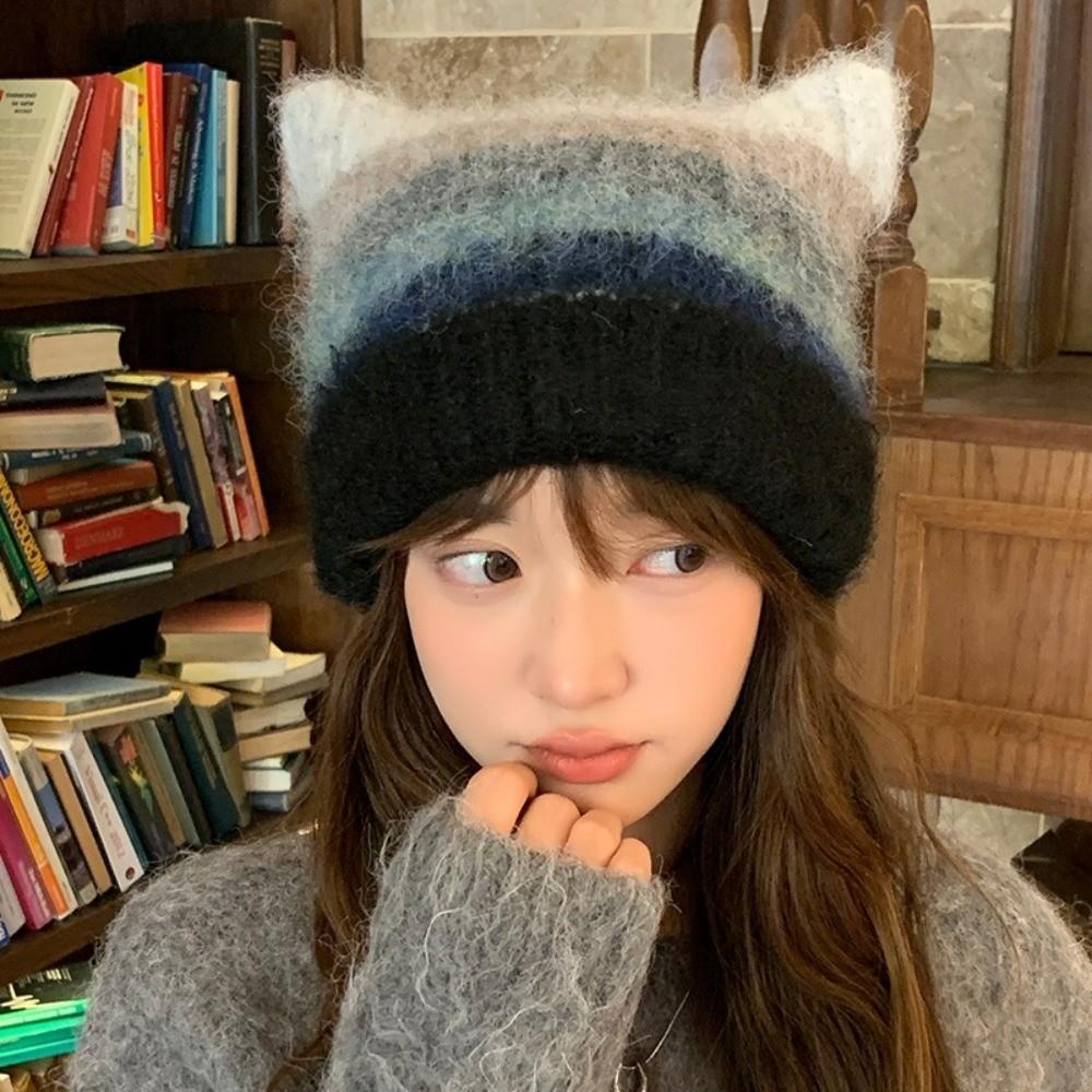 Gradient Striped Bucket Hat Colored Women Beanie Hat Casual Woolen Knitted Hat  Ladies
