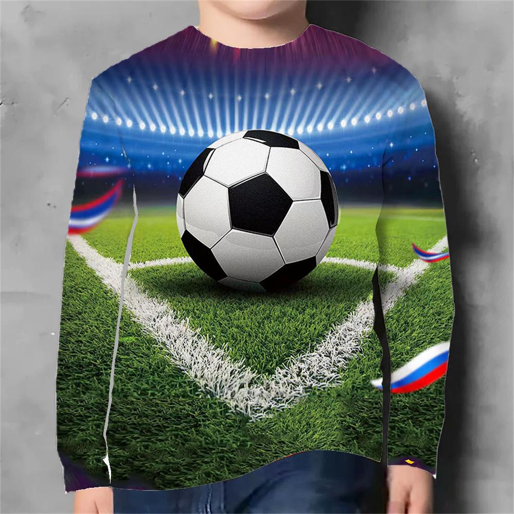 Frühlings- und Herbst-Rundhals-Oberteil mit 3D-Druck-Fußballmuster, modisch, lässig, langärmelig, Kinder-Jungen-T-Shirts