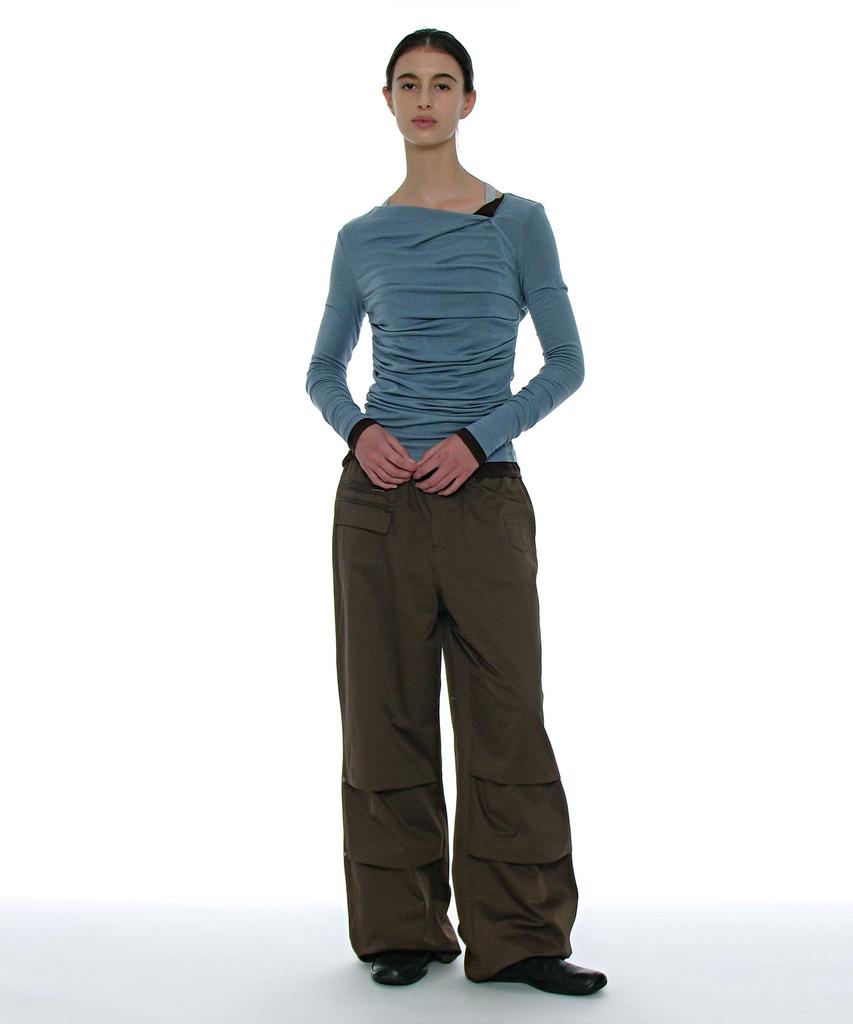 PARTIMENTO WOMEN 2Way Belted Layered Parachute Pants_Brown