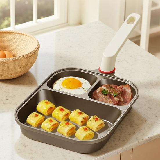 3-In-1 Breakfast Pan Non-Stick Cooking Pan Large Capacity Omelette Skillet Pancake Pan Anti-Scalding Handle