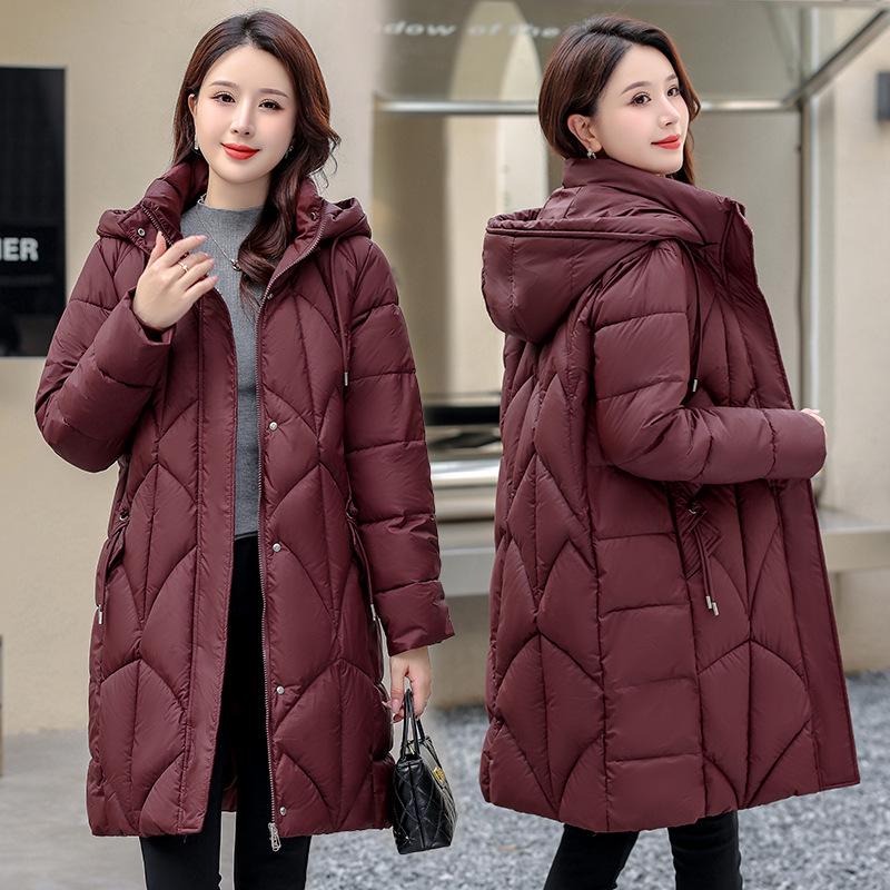 Women's Korean Style Mid-Length Cotton Coat with Detachable Hood - Loose Fit, Slimming, and Cold-Proof Winter Outerwear.