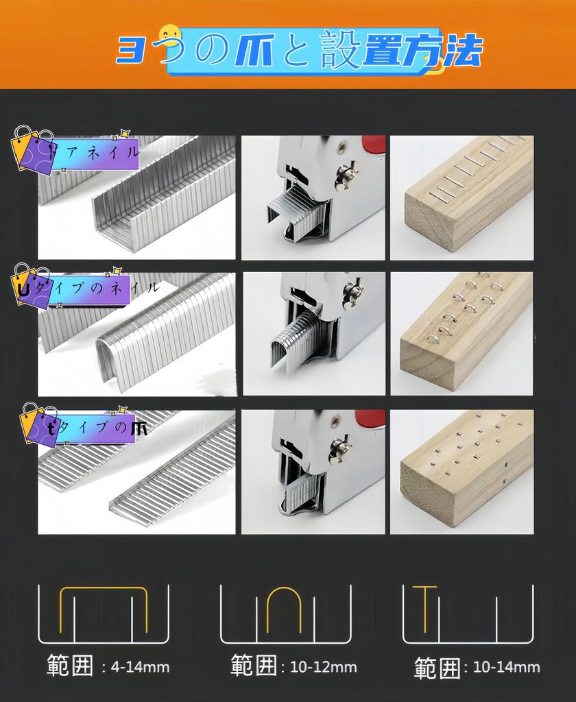 JiangMuXin Hand Tacker Nail Gun with 3000 Replacement Needles and Power Cord Nail Gun for DIY and Staple Puller 3-in-1 (U-, T-, U-Shaped) - Heavy-Duty