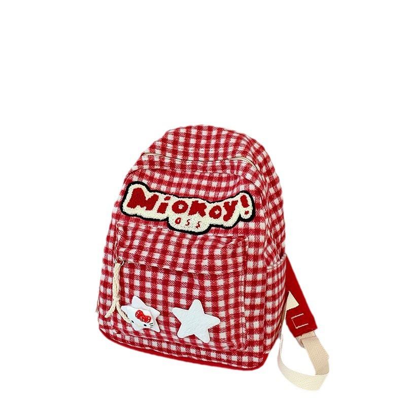 Red Plaid Backpack Cute Backpack Autumn New Tutoring Bag Large Capacity Student Bag
