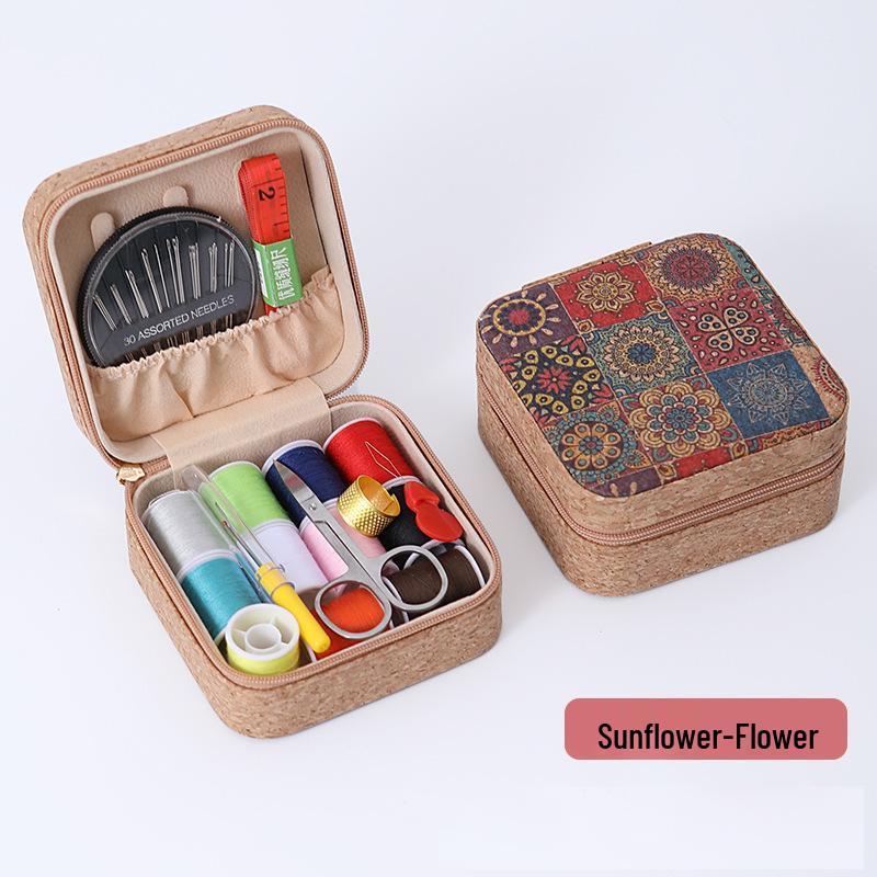 Retro-Style Faux PU Leather Sewing Box with Needle and Thread Set - Portable Household Essential Kit