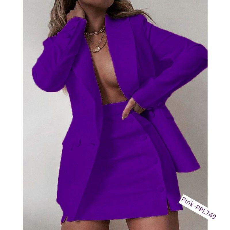 Women's Suit Spring Small Suit Pure Color Two-piece Set Suit + Short Skirt Mid-Length Dress Set Women