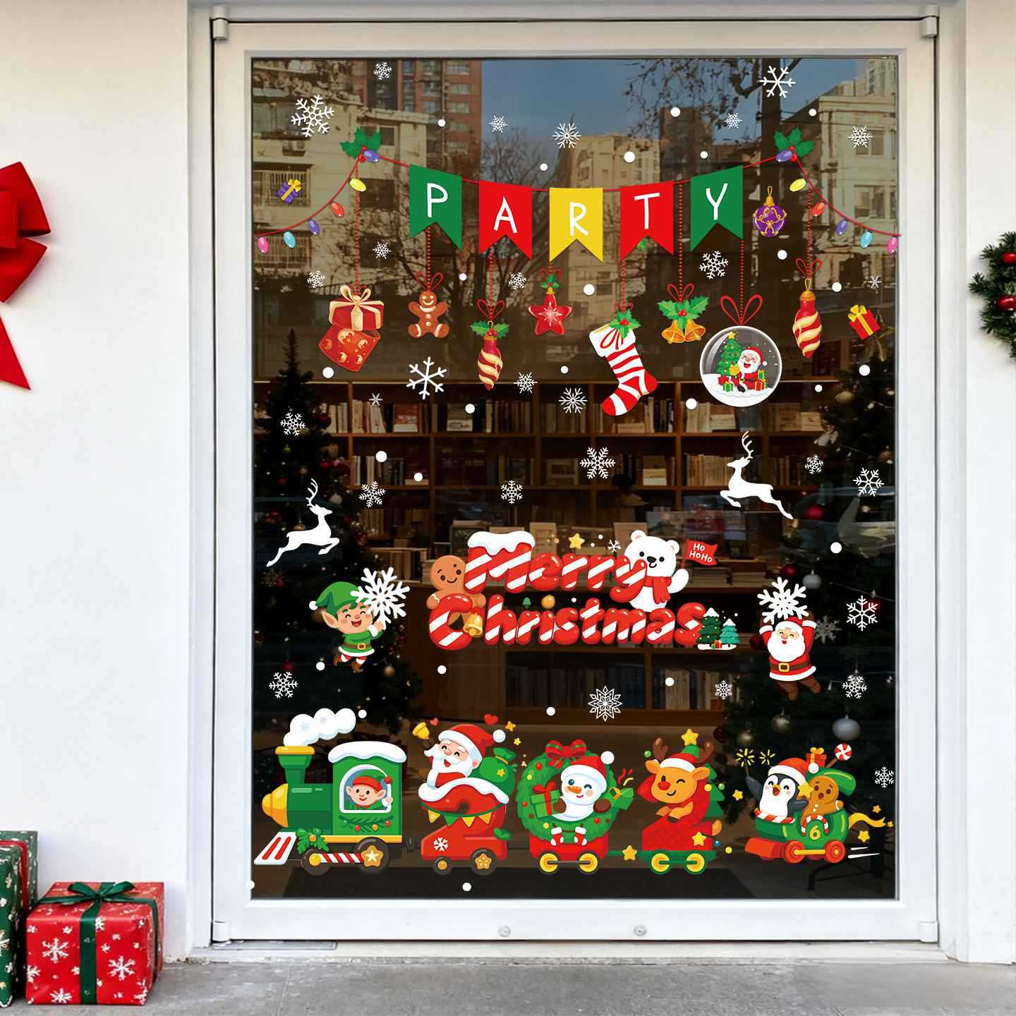 Рождественские украшения на окна на статической основе, креативные наклейки-орнаменты на рождественскую тематику