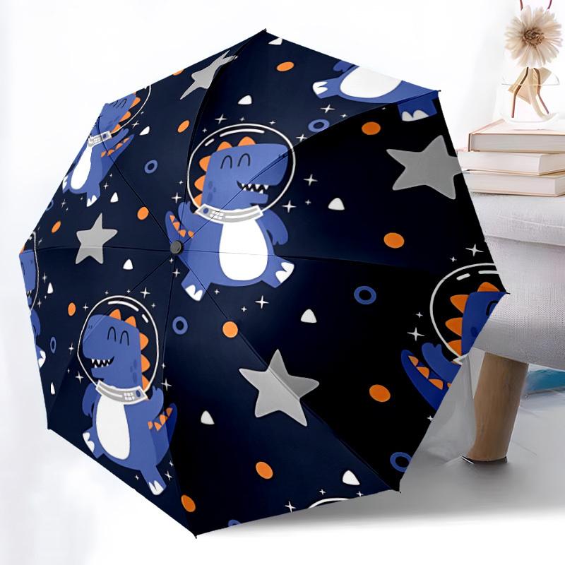 1pc Dino Astronaut Automatic Open/Close Umbrella, Windproof, Folding Compact Umbrella with Lightweight Design for Women/Men143