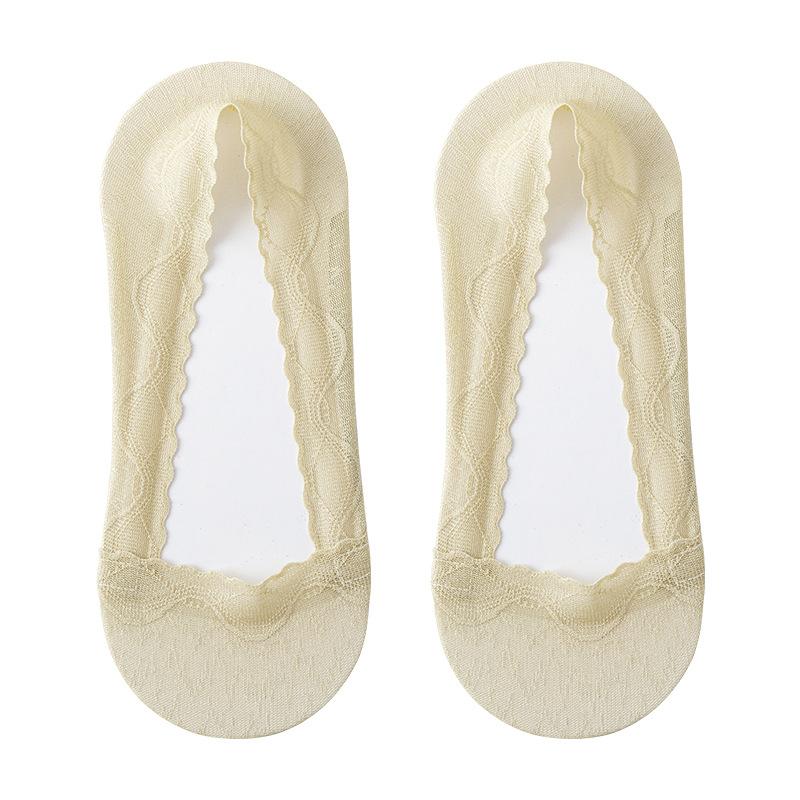5 Pairs of Women's Summer Thin Wicking Cotton Bottom Invisible Shallow Mouth Non Slip Lace Boat Socks