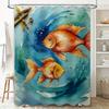 Watercolor Fish Shower Curtain Blue Green Mermaid Bath Decor with Brush Strokes Artistic Sea Life Print for Bathroom Accessories