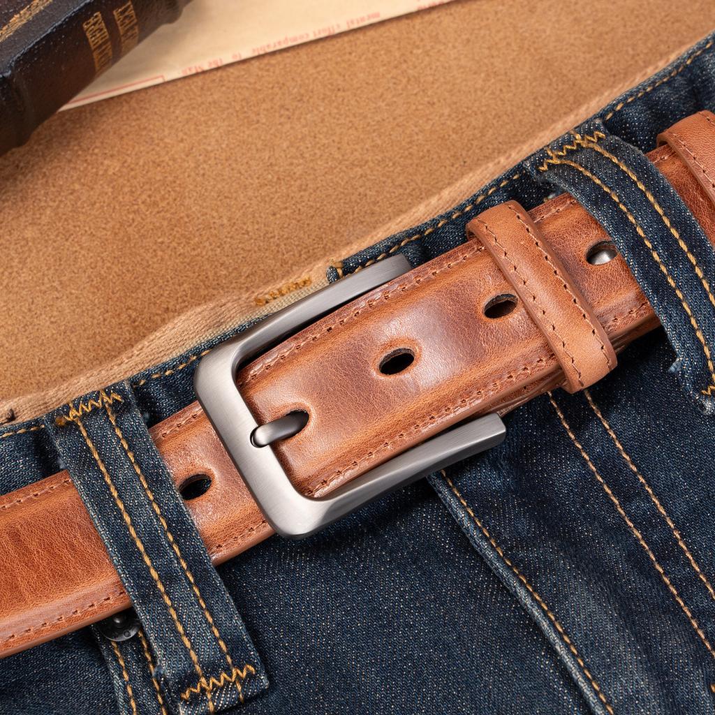 Retro Belt Men'S First Layer Cowhide Genuine Leather Versatile Tree Paste Leather Pin Buckle Belt Young And Middle-Aged Belt