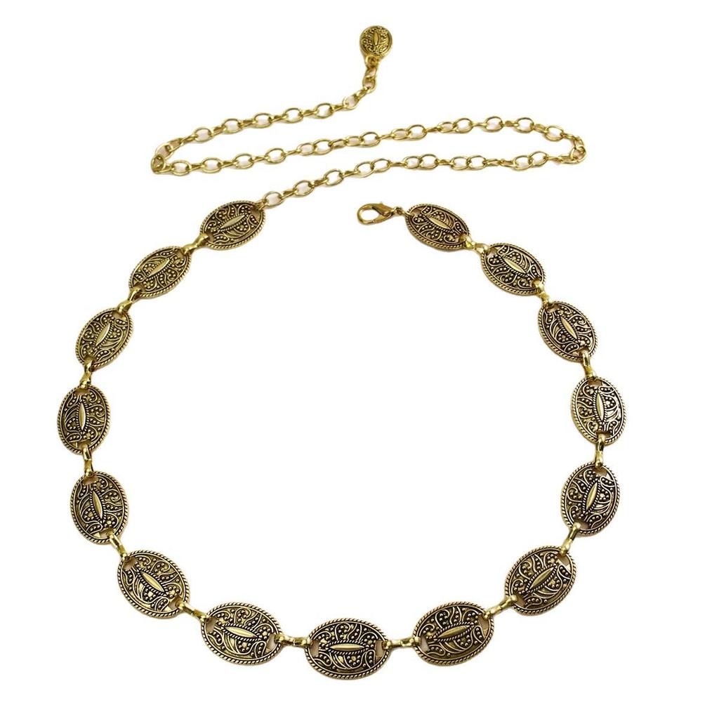 Vintage Floral Engraved Thin Metal Waist Chain - Fashionable Versatile Body Chain Belt