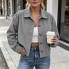 Women's Corduroy Jacket, Stylish Loose Fit Cropped Design with Collar, Versatile Everyday Wear