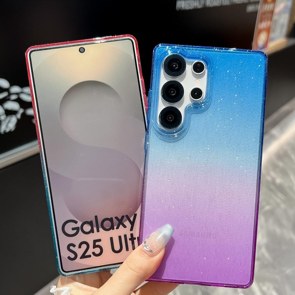 HD Průhledný Pouzdro na Telefon Hvězdná Obloha Pro Samsung S25 Edge S24 Plus Ultra Tvrdý PC Celorámový Gradientní Třpytivá Barva Nárazník Kryt