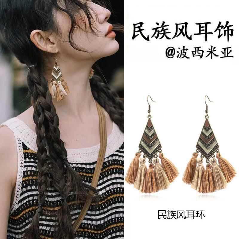 

Серьги с бахромой из капающего масла, ретро этнический стиль, темпераментный крючок для уха, универсальные модные нишевые серьги с высоким чувством