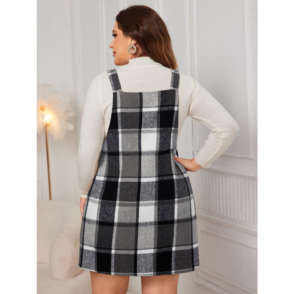 Women's Spring, Autumn and Winter Skirt Coat Inside the Skirt New Plaid Strappy Dress Plus Size XL-6XL Loose Strappy Dresses