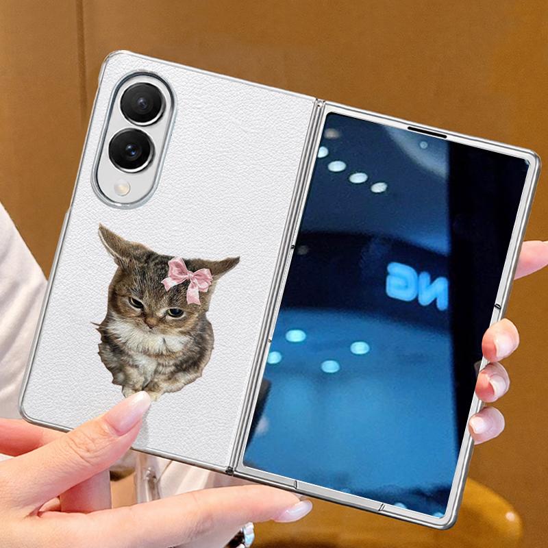 Cute Cat Rabbit Print Case For Samsung Z Fold 8 Ultra 7 6 5 4 Luxury Plating Leather Skin Phone Cover For Galaxy Z Fold8 Fold7 Fold6 Fold5