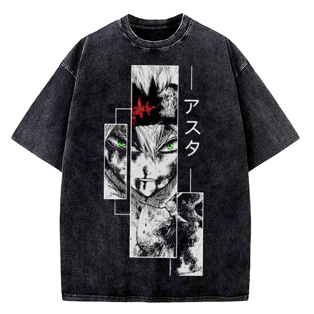 Black Clover Vintage Washed cotton tshirt teen Retro graphic 2000s anime hip hop 80s tshirt 80s Graphic Vintage hip hop Y2k