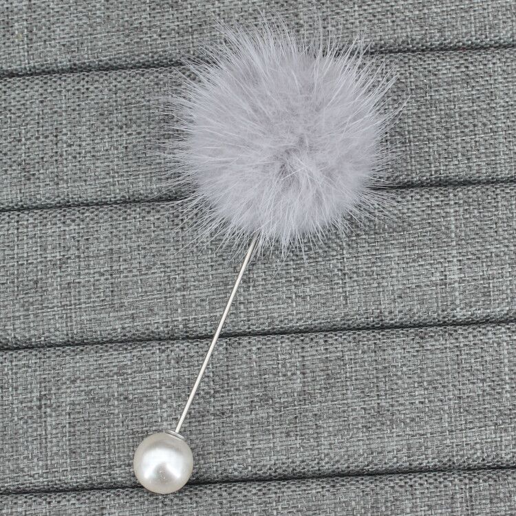 

2020 New Cute Charm Simulated Pearl Brooch Pins For Women Korean Fur Ball Piercing Lapel Brooches Collar Jewelry Gift Kids Girls серый