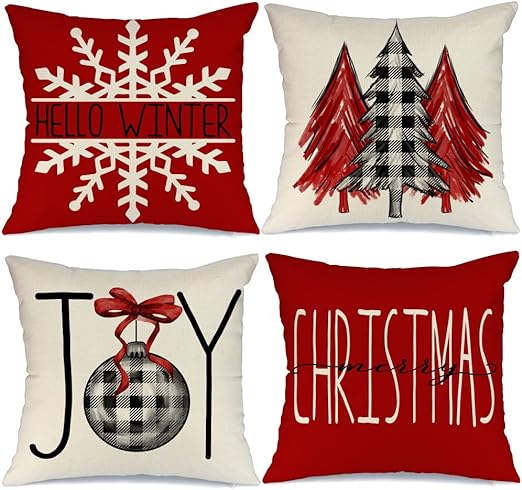 New Christmas Decoration Christmas Pillowcase 18 X 18 Inch Set of 4 Christmas Collection Cushion Pillowcases Custom Zipper Squar
