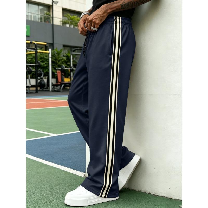 American sticker black and white strip casual trousers men's solid color street fitness running sports trousers straight sweatpants