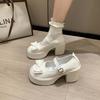 Mary Jane Small Leather Shoes, Sweet and Cool Bow High Heels, Women's Spring and Autumn 2025 Explosion, One-word Buckle Jk Cute Single Shoes