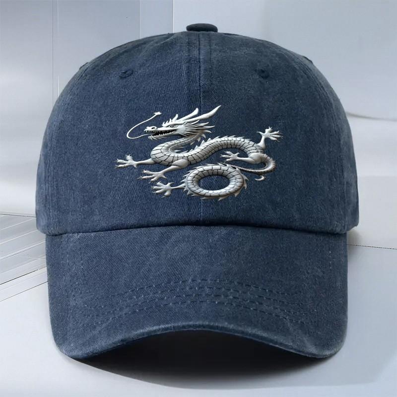 

Chinese Dragon Baseball Cap Vintage Washed Adjustable Outdoor Hat Unisex One Size темно-синий