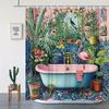 Tropical Flamingo Shower Curtain Jungle Garden Art Pink Bathtub Design Bathroom Decor Waterproof Printed Bath Curtain Home