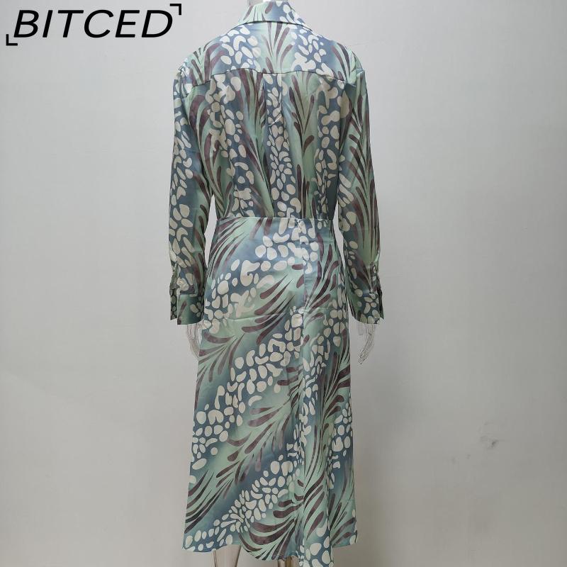 BITCED Damen Sommer Elegant Bedrucktes Hemd mit Kragen und langen Ärmeln und hochtaillierter Rock Mode-Set