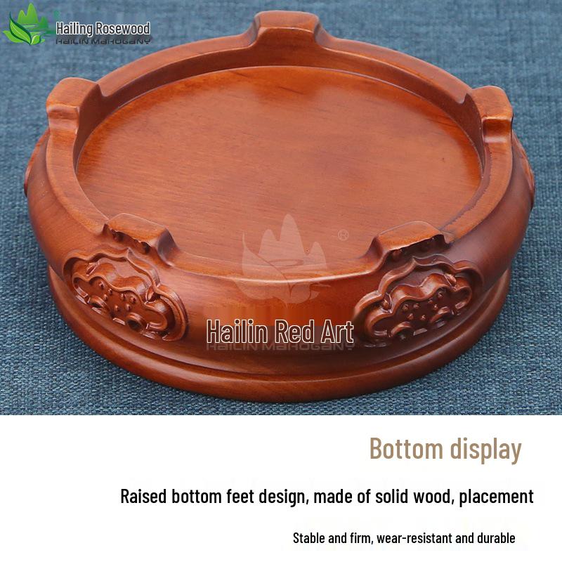 Rosewood Carved Flower Arrangement Bonsai Vase with Ebony Buddha Statue Holder.