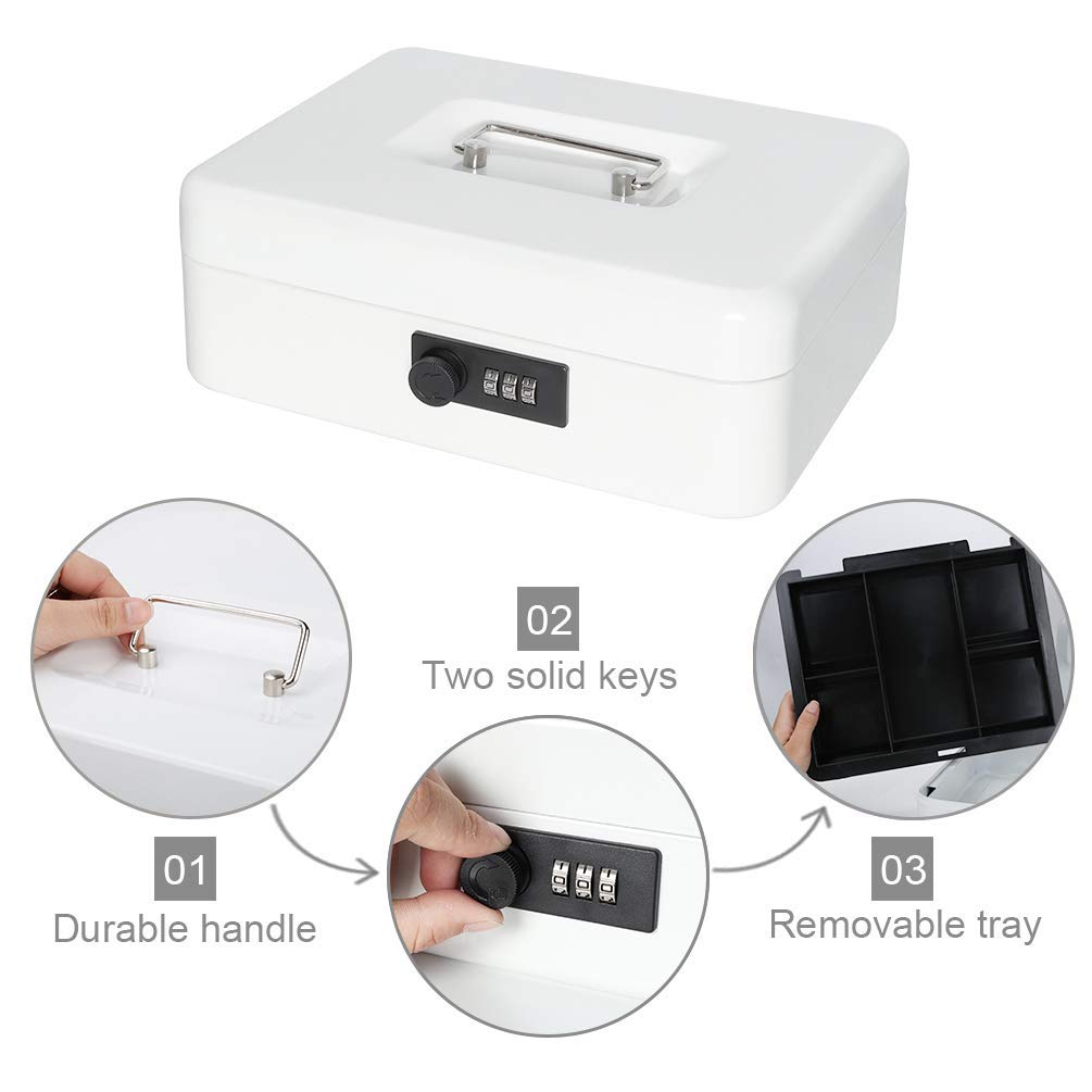 Jssmst (Jessmat) Portable Safe, Dial Lock, Metal, 25x20x9cm, A5 Size, CB0701L (White)
