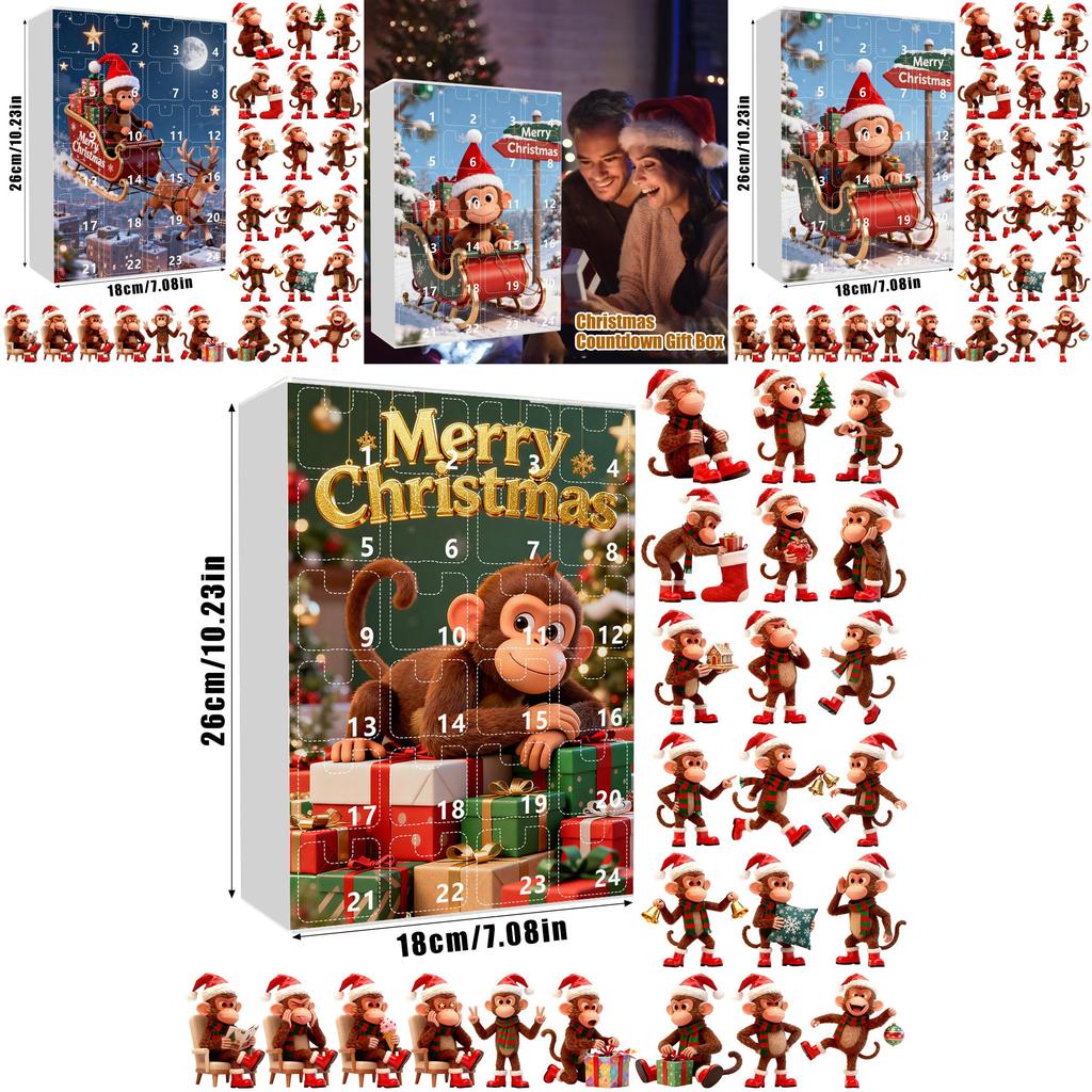 Christmas Countdown Blind Box With Monkey Christmas Tree Ornaments For Holiday Decor