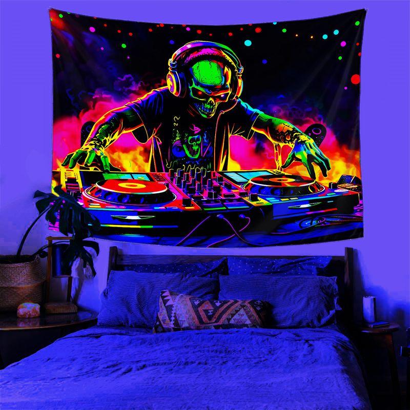 Skeleton DJ Discs Neon Spot Psychic Tapestry Background Hanging Cloth Electronic Music Party Trendy Cool Room Decoration