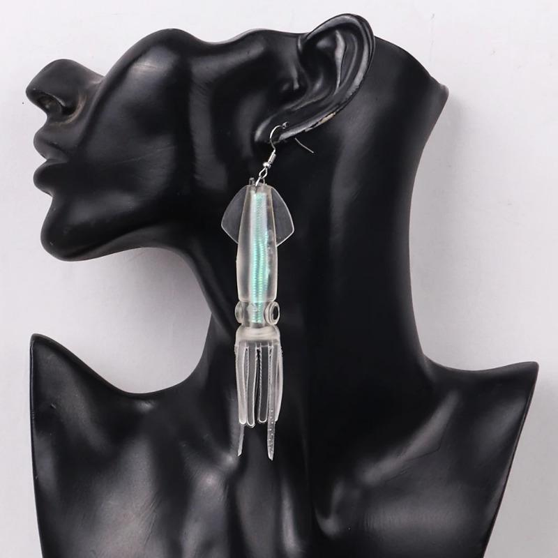 Noctilucence Color Tube Squid Drop Earrings for Women Giant Jelly Bionic Soft Lure Marine Animal Earring Fishing Lovers Gifts