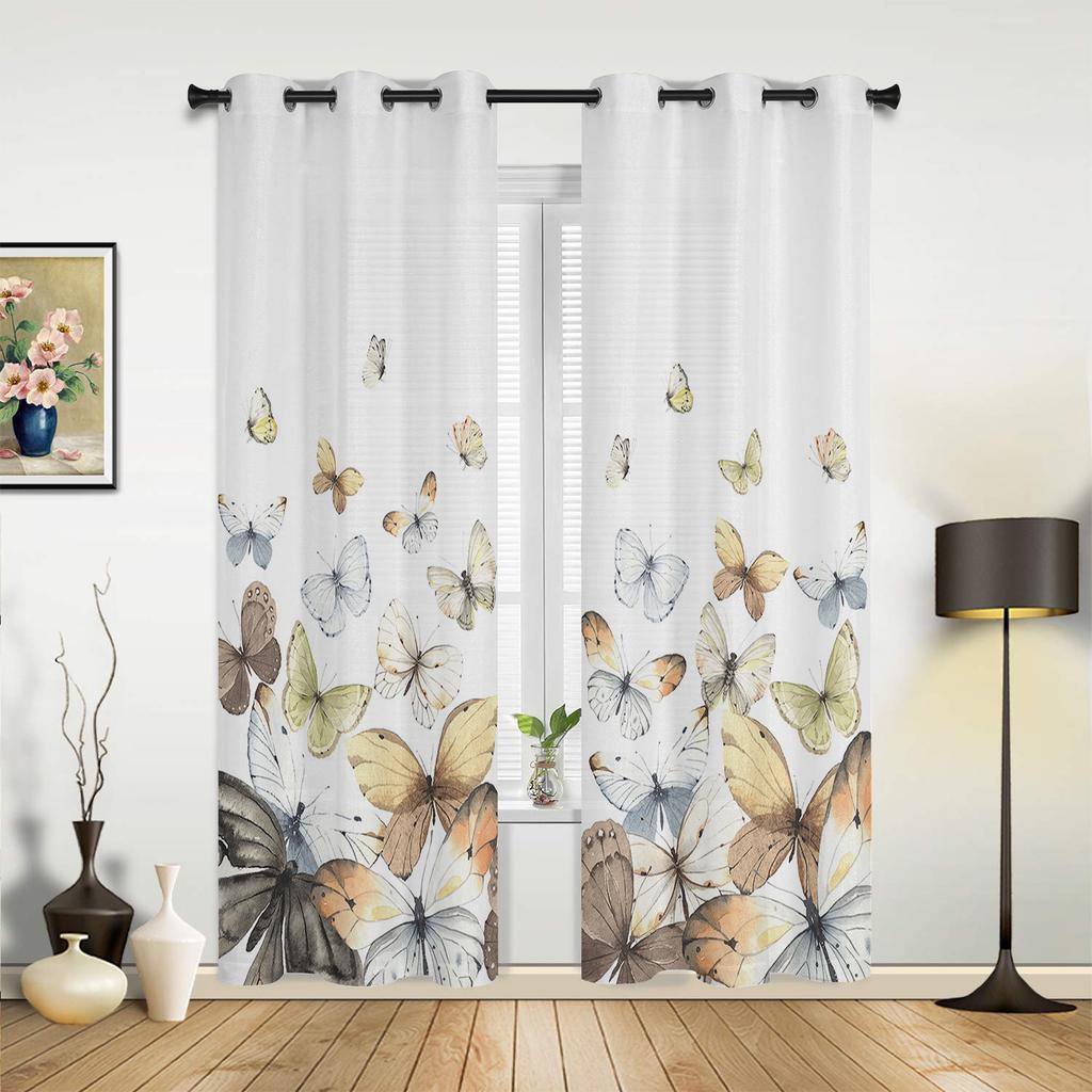 Pastorale Schmetterling Farbverlauf Vorhänge für Schlafzimmer Wohnzimmer Fensterdekorationen Jalousien Küche Heimdeko Vorhänge
