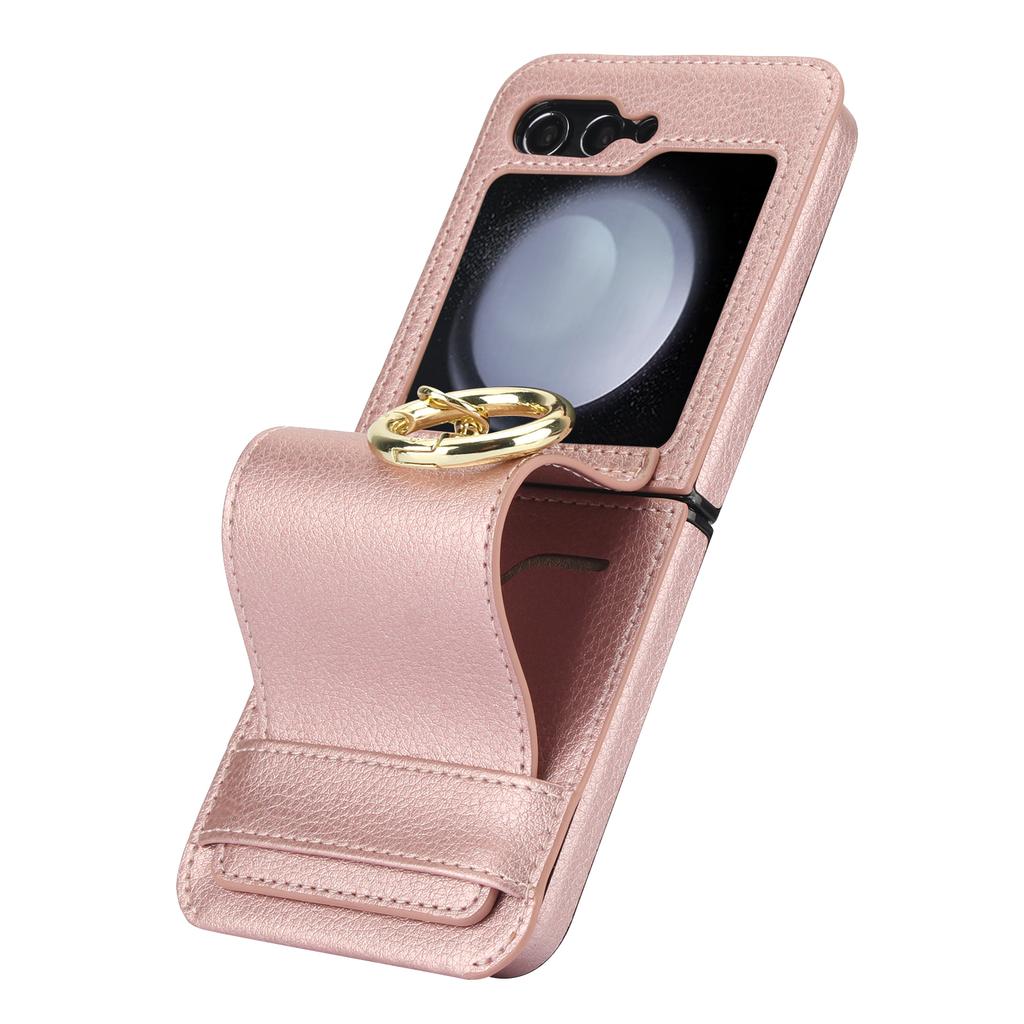 Ring Holder Cards Solt Wallet Leather Case For Samsung Galaxy Z Flip 5 4 3 5G Wristband Case Flip4 Flip3 Stand Shockproof Cover