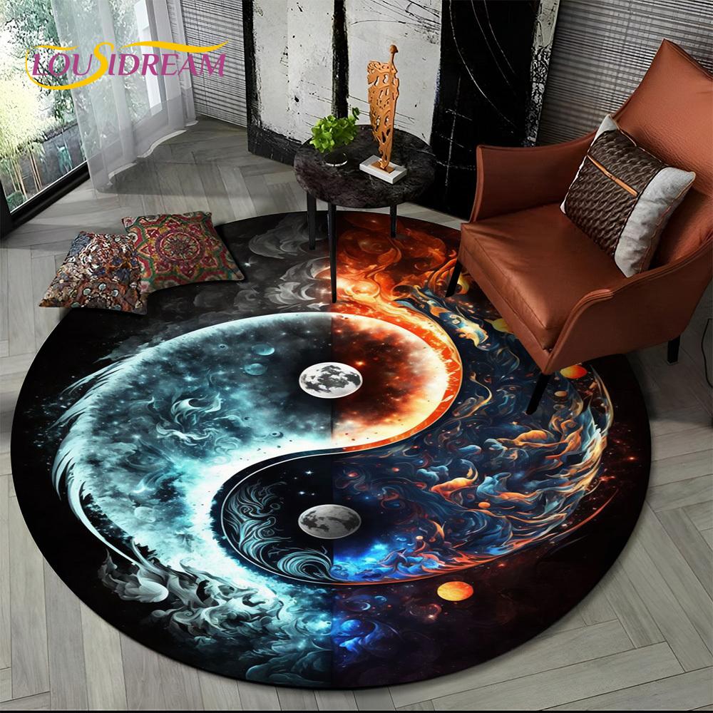 3D Chińskie Tai Chi Naturalizuj Yin i Yang Okrągły Dywanik Dywan do Salonu Sypialni Dekor Dziecięcy, Dywanik do Strefy Zwierząt Domowych Antypoślizgowa Mata Podłogowa