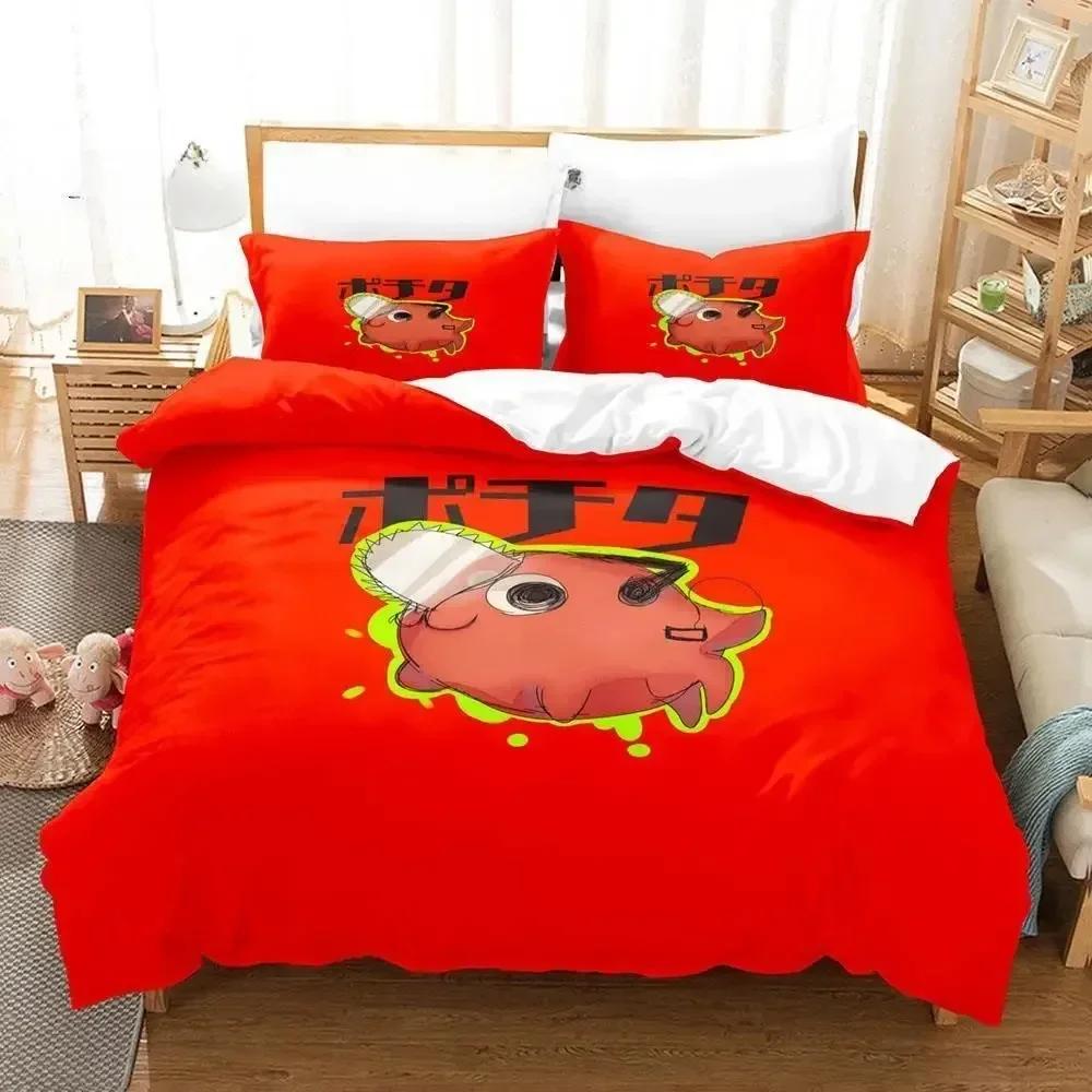 Pochita Chainsaw Man  Printed Bed Set Duvet Cover Pillowcase Bedding Set Bed Linen Sheet Quilt Cover Full Queen King Size