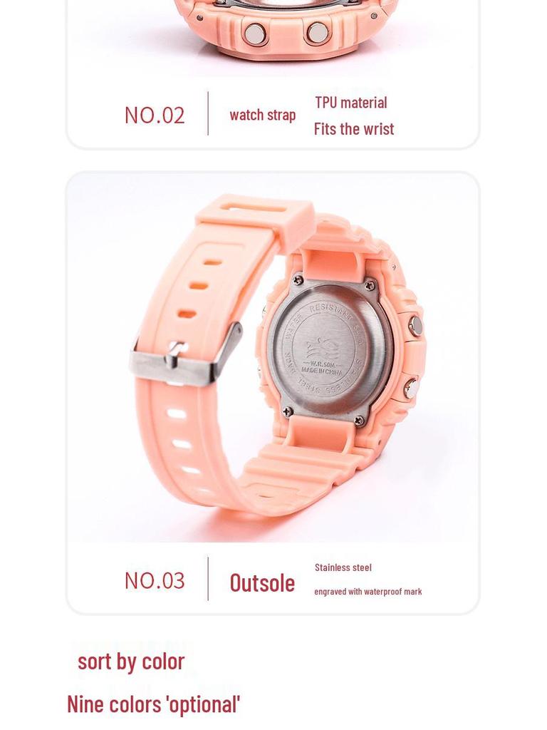 Korean Style Square Sports Watch for Students - Jelly Color, 50M Waterproof, Fashionable Design