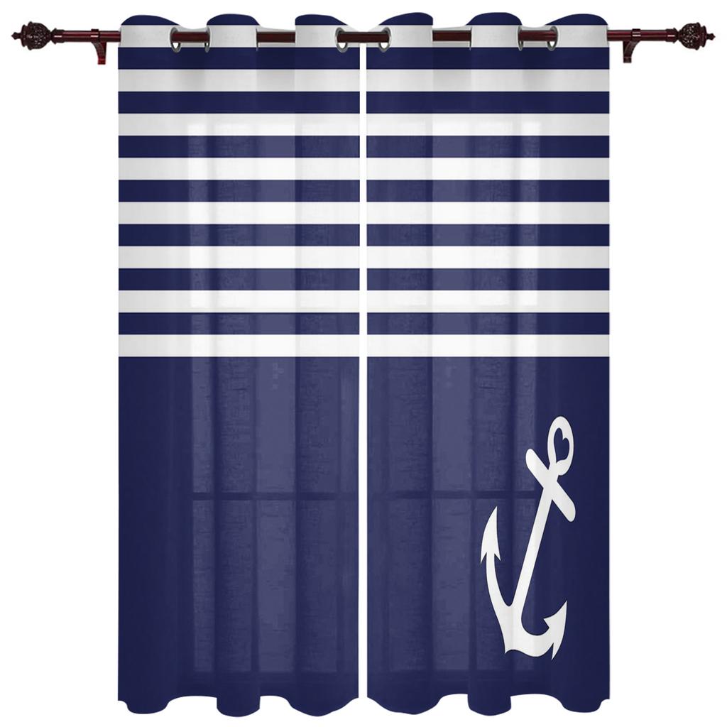 Tenda per Casa Ancora Blu Barca Pesce Camera da Letto Tende per Cucina Articoli Decorativi per Soggiorno Tende per Finestre per Soggiorno