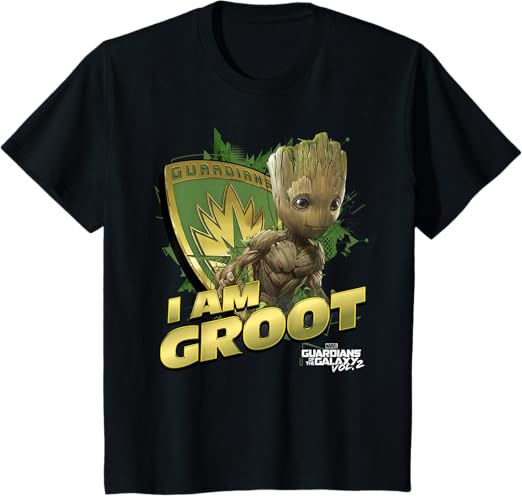 Children s Marvel Guardians Vol.2 I AM GROOT Shield Splash Kids T-Shirt 150