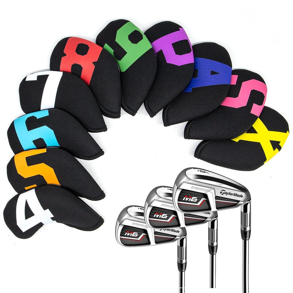 Golf Iron Cover Neoprene Colorful Numbered Iron Headcovers Set, Material, (Black (10pcs))