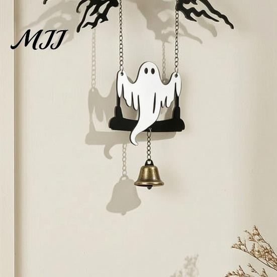 Gothic Home Accents Halloween Ghost Swing Bat WELCOME Wind Chime, Bell Door Decoration with Vintage Copper Dead Tree Silhouette Bells, Rustic
