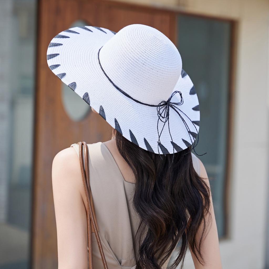 Summer French Big Brim Sun Hat Women's Fashion Ins Seaside Sun Protection Straw Hat Pastoral Pearl Face Small Sun Hat
