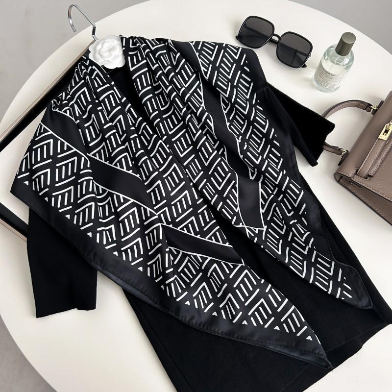 Čiernobiela hodvábna twill šatka so zvieracím vzorom - 90x90CM Jesenný/Zimný šál pre ženy