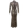 Sexy langermet perspektiv Leopard Stretch lang kjole for kvinner