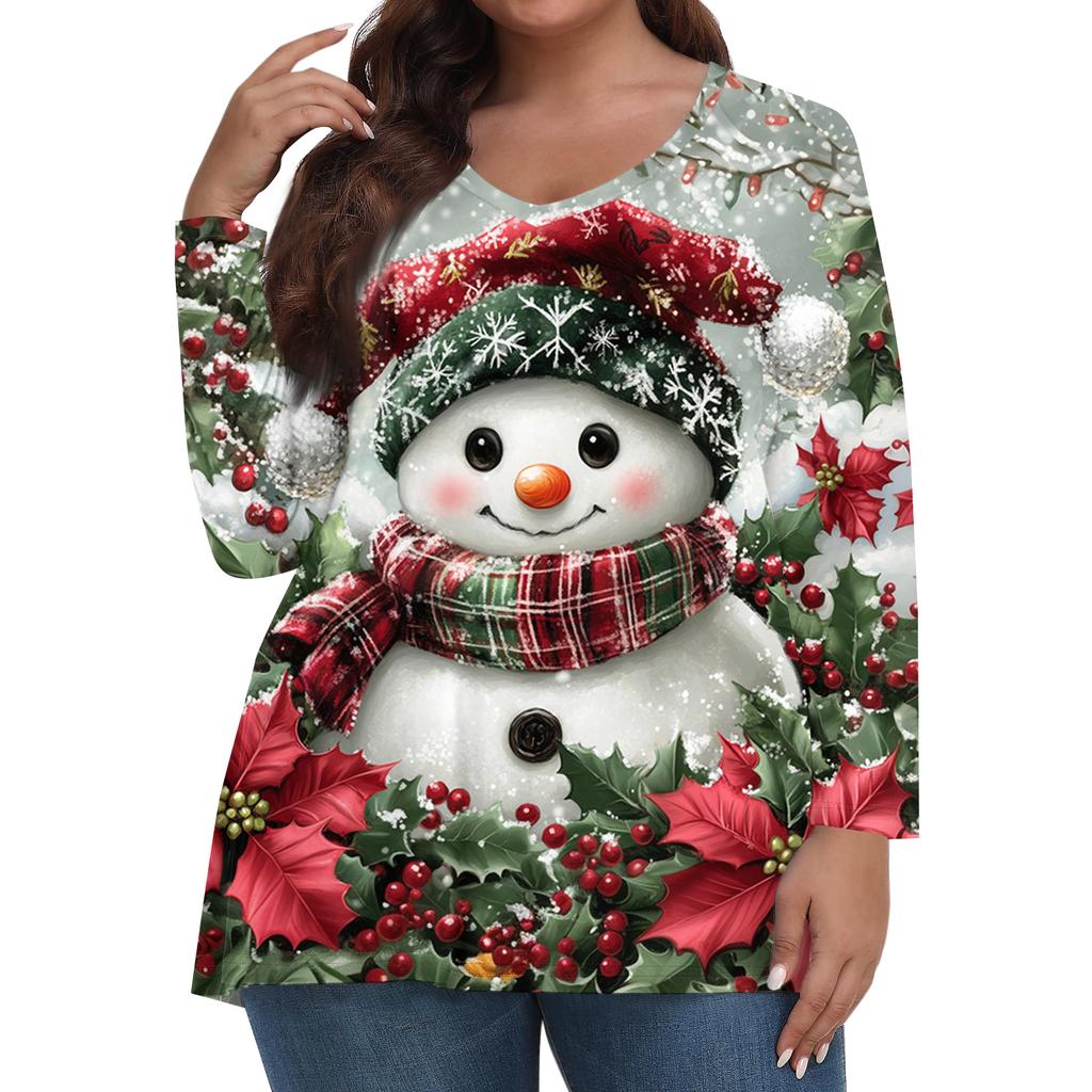 Women's Fashionable Casual Long Sleeved Plus Size  Print Top Plus Size Floral Print Top